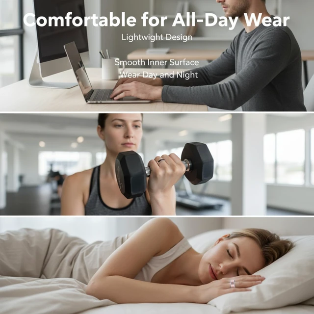 Alt view image 6 of 7 - Smart Ring Size 9, Fitness HR SpO2 Sleep Tracker, Silver, iOS Android