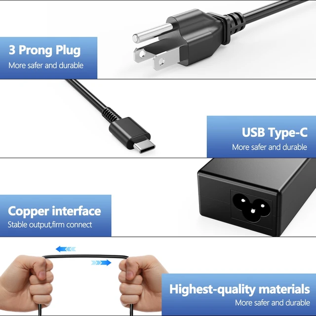 Alt view image 3 of 5 - 65W USB-C Charger Fit for HP EliteBook Envy x360 Spectre x360 13 Series 20V 3.25A Type-C Adapter. Fits ProBook, Spectre, Pavilion, Chromebook, ZBook, G8-G11,HP Laptop Charger. Replaces L65505-002