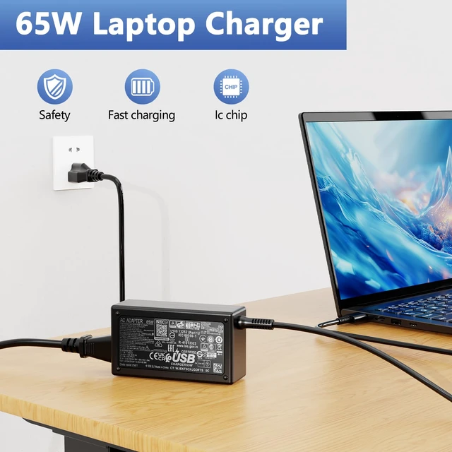 Alt view image 5 of 5 - 65W USB-C Charger Fit for HP EliteBook Envy x360 Spectre x360 13 Series 20V 3.25A Type-C Adapter. Fits ProBook, Spectre, Pavilion, Chromebook, ZBook, G8-G11,HP Laptop Charger. Replaces L65505-002