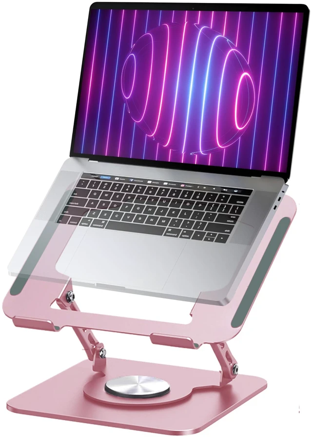 Main image of Pink 360° Rotating Foldable Adjustable Laptop Stand, Fits Up to 16 Inches Pink adjustable laptop stand with a 360° rotating base, foldable design and support for laptops up to 16 inches
