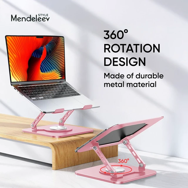 Alt view image 2 of 6 - Pink 360° Rotating Foldable Adjustable Laptop Stand, Fits Up to 16 Inches Pink adjustable laptop stand with a 360° rotating base, foldable design and support for laptops up to 16 inches
