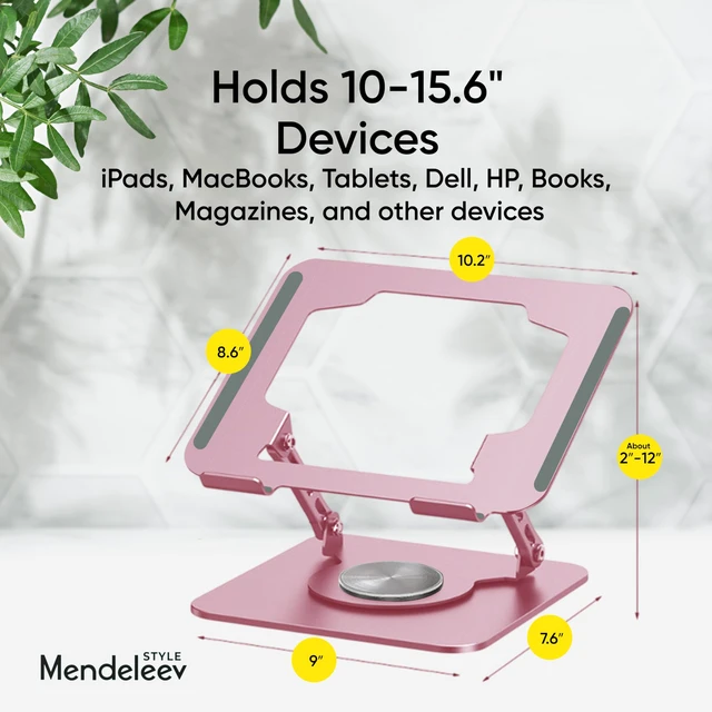 Alt view image 3 of 6 - Pink 360° Rotating Foldable Adjustable Laptop Stand, Fits Up to 16 Inches Pink adjustable laptop stand with a 360° rotating base, foldable design and support for laptops up to 16 inches