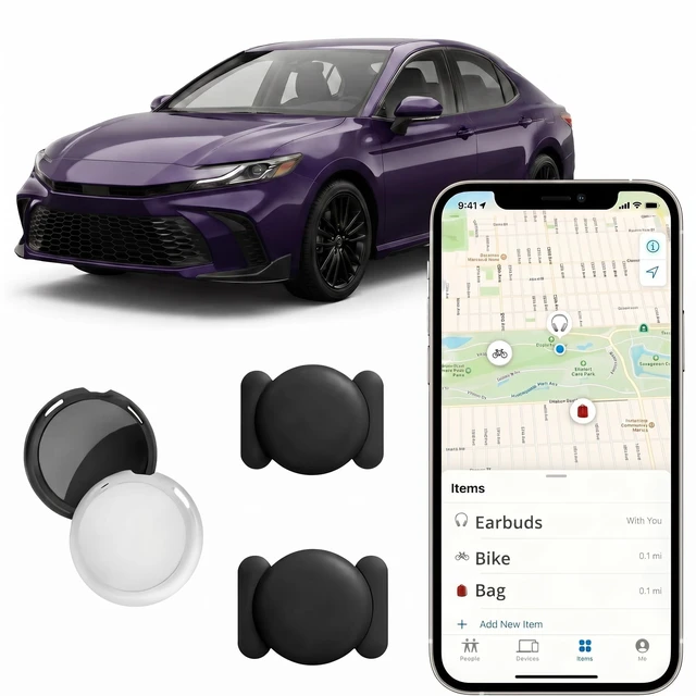 Main image of 2 Pack GPS Tracker for Vehicles Find My Real Time Tracking No Subscription Car Tracker Devices Magnetic Case Global Tracking Bluetooth Hidden (iOS Only) Waterproof No Monthly Fee No SIM Card Required
