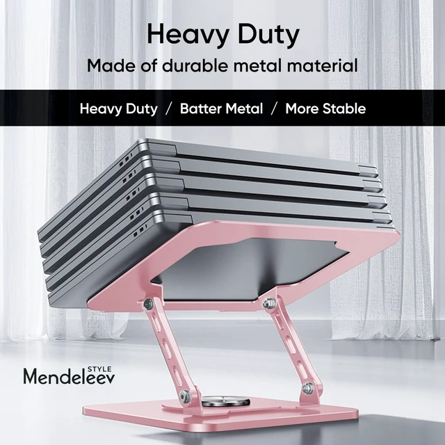 Alt view image 4 of 6 - Pink 360° Rotating Foldable Adjustable Laptop Stand, Fits Up to 16 Inches Pink adjustable laptop stand with a 360° rotating base, foldable design and support for laptops up to 16 inches
