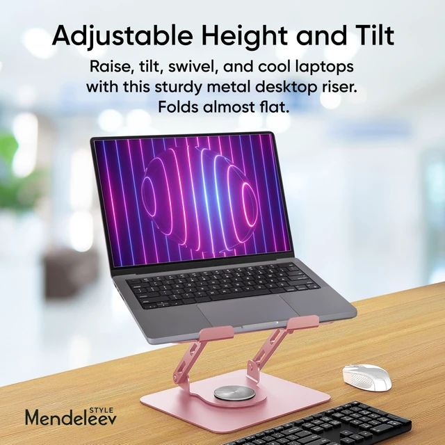 Alt view image 5 of 6 - Pink 360° Rotating Foldable Adjustable Laptop Stand, Fits Up to 16 Inches Pink adjustable laptop stand with a 360° rotating base, foldable design and support for laptops up to 16 inches