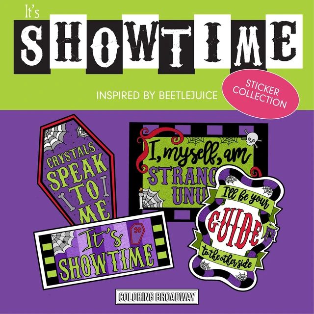 Main image of Beetlejuice Inspired Stickers (Set of 4) It's Showtime Collection, Broadway Musical Merchandise, Die-Cut & Bubble Free Vinyl, Ideal Gift for Theatre Lovers