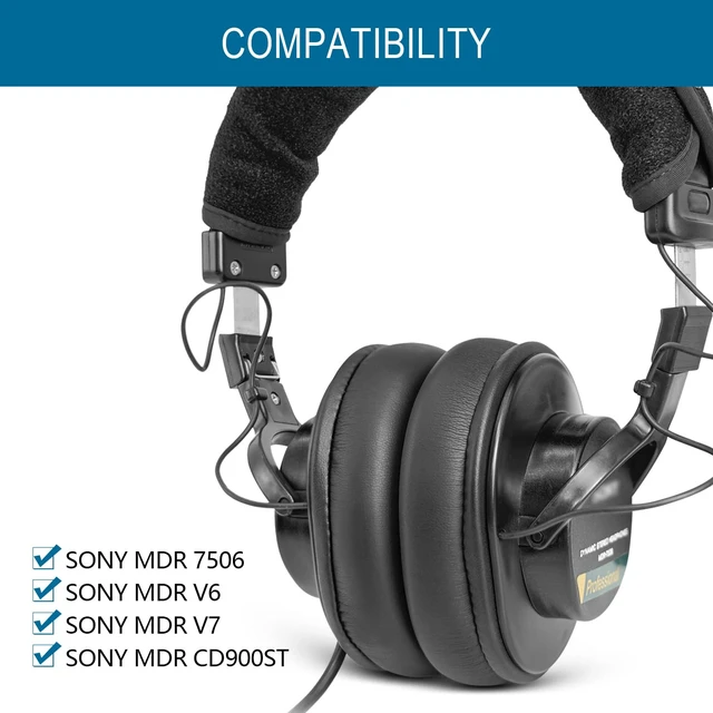 Alt view image 2 of 7 - Replacement Ear Pads for Sony MDR-7506, Earpad Cushions with Noise Isolation Memory Foam Premium Leather for Sony MDR V6 / MDR V7 / MDR-CD900ST Headphones (Bright Black)