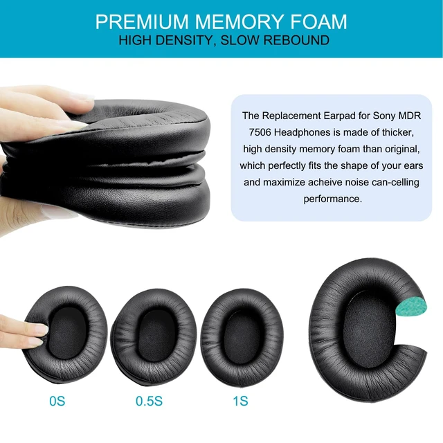 Alt view image 4 of 7 - Replacement Ear Pads for Sony MDR-7506, Earpad Cushions with Noise Isolation Memory Foam Premium Leather for Sony MDR V6 / MDR V7 / MDR-CD900ST Headphones (Bright Black)