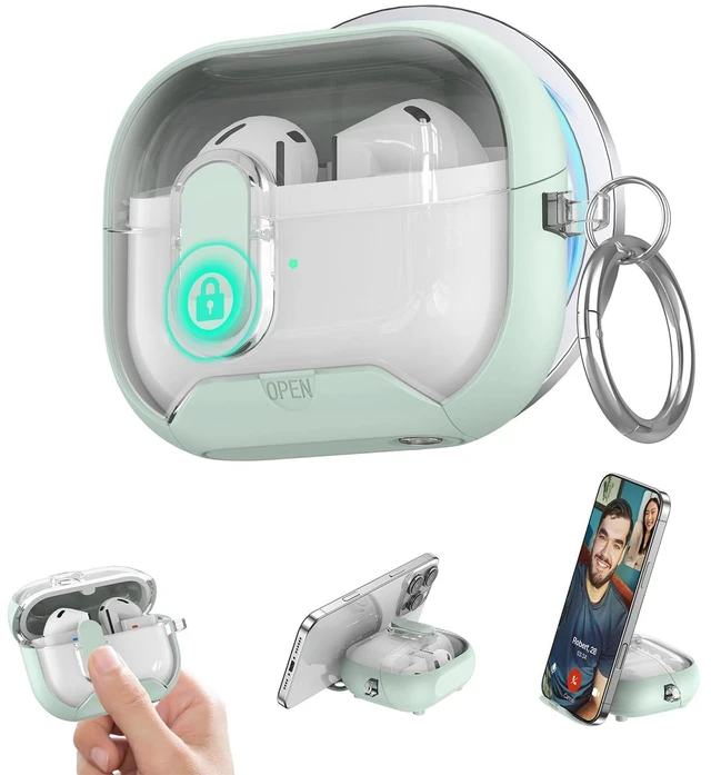 Main image of for Samsung Galaxy Buds 3/Buds3 pro/Buds3 FE Case with Phone Stand, Full Body Shockproof Secure Lock Clip Protective Cover for Galaxy Buds 3/Buds3 pro/Buds3 FE with Carabiner(Mint Green)