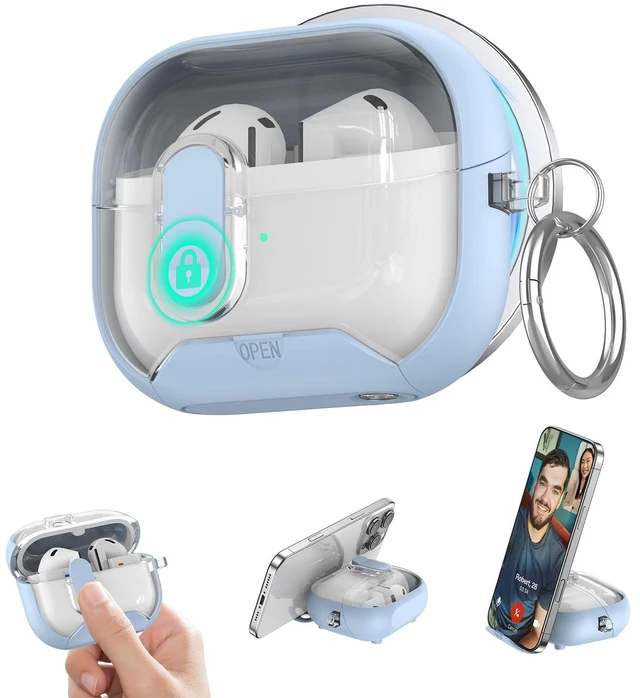 Main image of for Samsung Galaxy Buds 3/Buds3 pro/Buds3 FE Case with Phone Stand, Full Body Shockproof Secure Lock Clip Protective Cover for Galaxy Buds 3/Buds3 pro/Buds3 FE with Carabiner(Light Blue)
