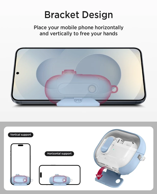 Alt view image 4 of 7 - for Samsung Galaxy Buds 3/Buds3 pro/Buds3 FE Case with Phone Stand, Full Body Shockproof Secure Lock Clip Protective Cover for Galaxy Buds 3/Buds3 pro/Buds3 FE with Carabiner(Light Blue)