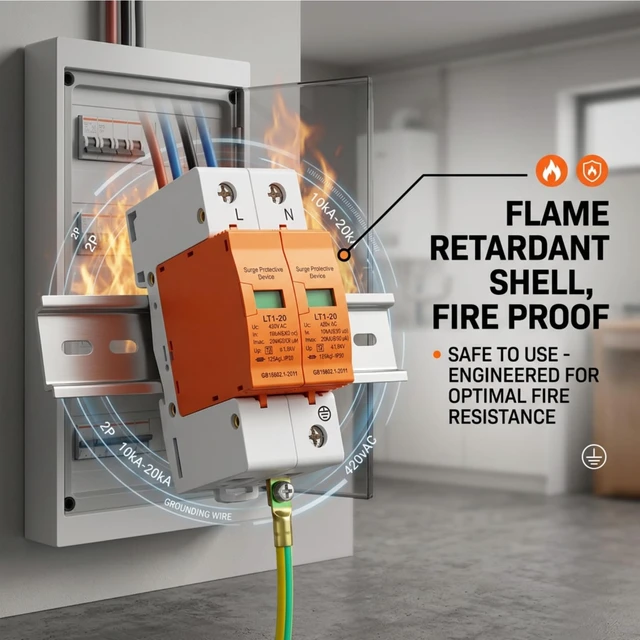 Alt view image 4 of 7 - House Arrester Device 2P Voltage Arrester Device, 10kA-20kA 420v AC Low-Voltage Arrester Device Flame Retardant Protector Arresters for Home Office