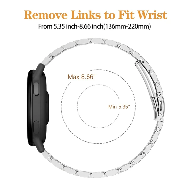 Alt view image 4 of 7 - Watch Band for Garmin Vivoactive 5/6/Forerunner 165/55/70/170 20mm Slim Seven-Link Metal Stainless Steel Adjustable Wristband Bracelet for Garmin Approach S12/Venu Sq 2 Women Men