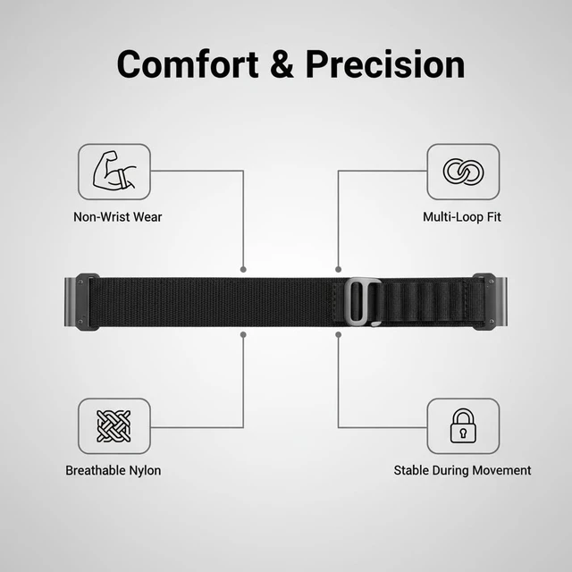 Alt view image 3 of 7 - for Garmin Arm or Ankle Watch Band, Nylon Multi-Loop Adjustable Armband Compatible with Garmin QuickFit 20mm 22mm 26mm, Secure Non-Wrist Wear for Running, Walking Pad & Work