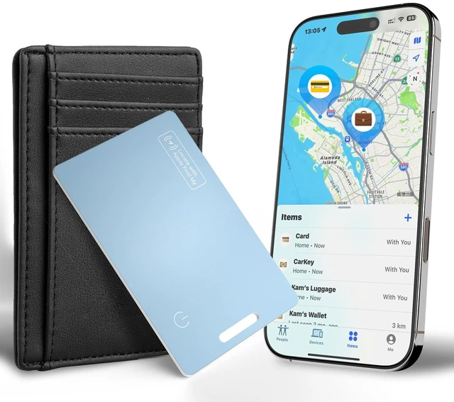 Main image of MFi Certified Wallet Tracker Card for Apple Find My, Ultra Slim Rechargeable & IP68 Waterproof Item Finder Locator Tag to Find Lost Wallets, Keys, Luggage (Blue, 1 Pack)