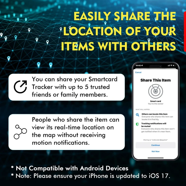 Alt view image 6 of 7 - MFi Certified Wallet Tracker Card for Apple Find My, Ultra Slim Rechargeable & IP68 Waterproof Item Finder Locator Tag to Find Lost Wallets, Keys, Luggage (Blue, 1 Pack)