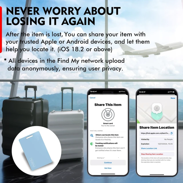 Alt view image 7 of 7 - MFi Certified Wallet Tracker Card for Apple Find My, Ultra Slim Rechargeable & IP68 Waterproof Item Finder Locator Tag to Find Lost Wallets, Keys, Luggage (Blue, 1 Pack)