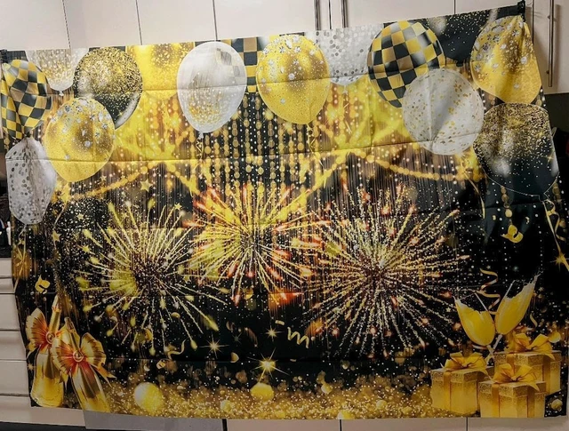 Alt view image 3 of 7 - Black Gold Glitter Backdrop Black and Gold Ballon Photography Background Prom New Years Wedding Birthday Party Decoration Banner Photo Supplies (Gold, 8x6FT(94 x 70 inch))