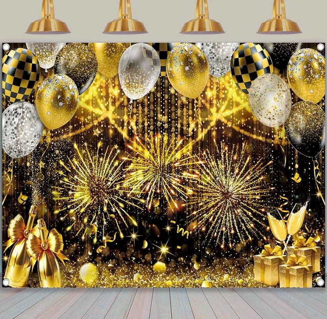Alt view image 7 of 7 - Black Gold Glitter Backdrop Black and Gold Ballon Photography Background Prom New Years Wedding Birthday Party Decoration Banner Photo Supplies (Gold, 8x6FT(94 x 70 inch))