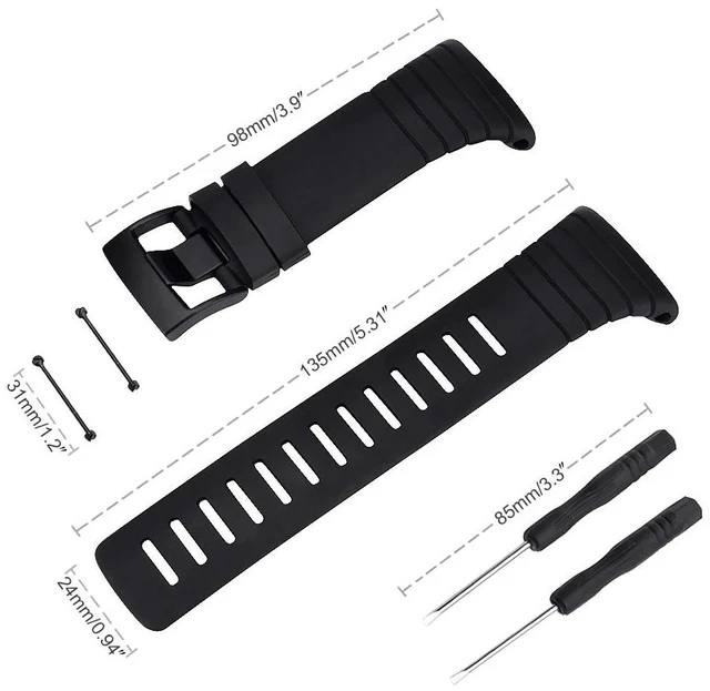 Alt view image 7 of 7 - Watch Bands Compatible with Suunto Core, Classic Soft Rubber Replacement Wrist Strap for Suunto Core Smart WatchA/B Style Available Select Black