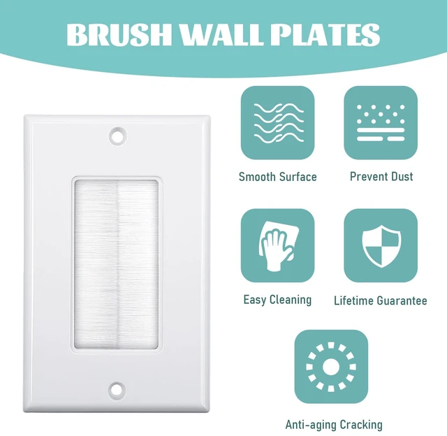 Alt view image 4 of 7 - 12 Pack Brush Wall Plate, Cable Pass Through Insert for Wires Multimedia Pass-Through Insert, Single Gang Cable Access Strap, Wall Socket, 4.50" x 2.75", White, 24 Screws Included