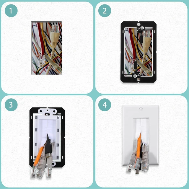 Alt view image 5 of 7 - 12 Pack Brush Wall Plate, Cable Pass Through Insert for Wires Multimedia Pass-Through Insert, Single Gang Cable Access Strap, Wall Socket, 4.50" x 2.75", White, 24 Screws Included