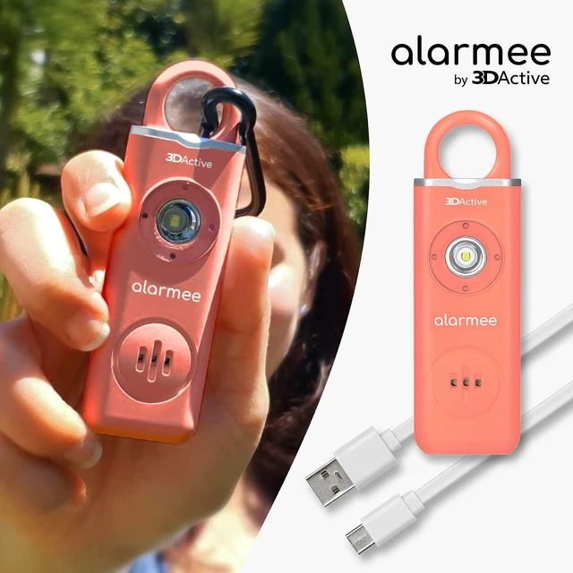 Alt view image 3 of 4 - Alarmee Personal Safety Alarm for Women Kids Teens & Seniors 130dB Loud Emergency Alarm Rechargeable Self Defense Device with LED Light Portable Keychain for Travel & Night Safety - Coral