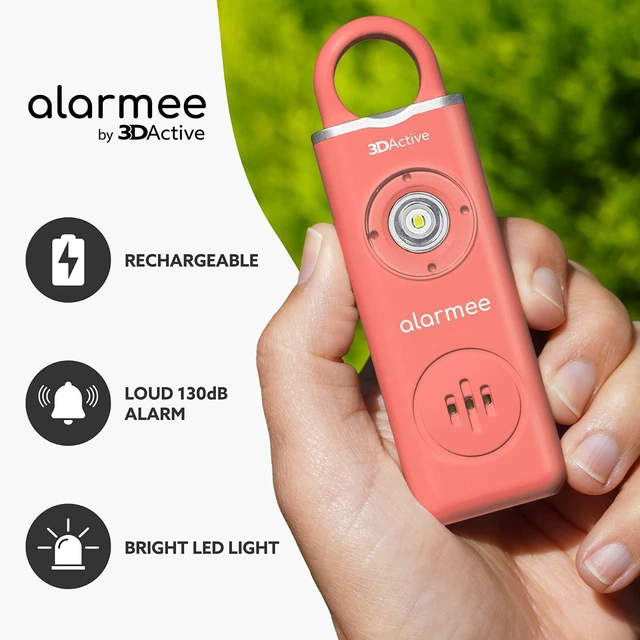 Alt view image 2 of 4 - Alarmee Personal Safety Alarm for Women Kids Teens & Seniors 130dB Loud Emergency Alarm Rechargeable Self Defense Device with LED Light Portable Keychain for Travel & Night Safety - Coral
