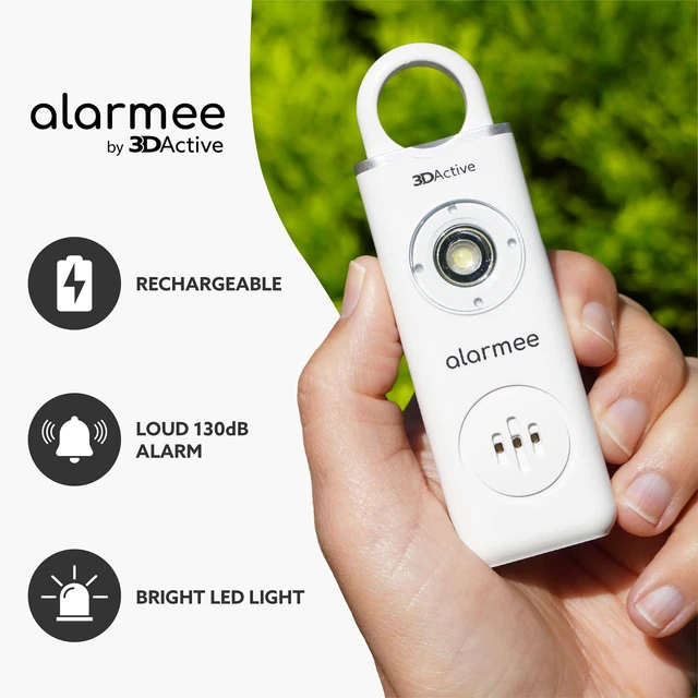 Alt view image 2 of 4 - Alarmee Personal Safety Alarm for Women Kids Teens & Seniors 130dB Loud Emergency Alarm Rechargeable Self Defense Device with LED Light Portable Keychain for Travel & Night Safety - White