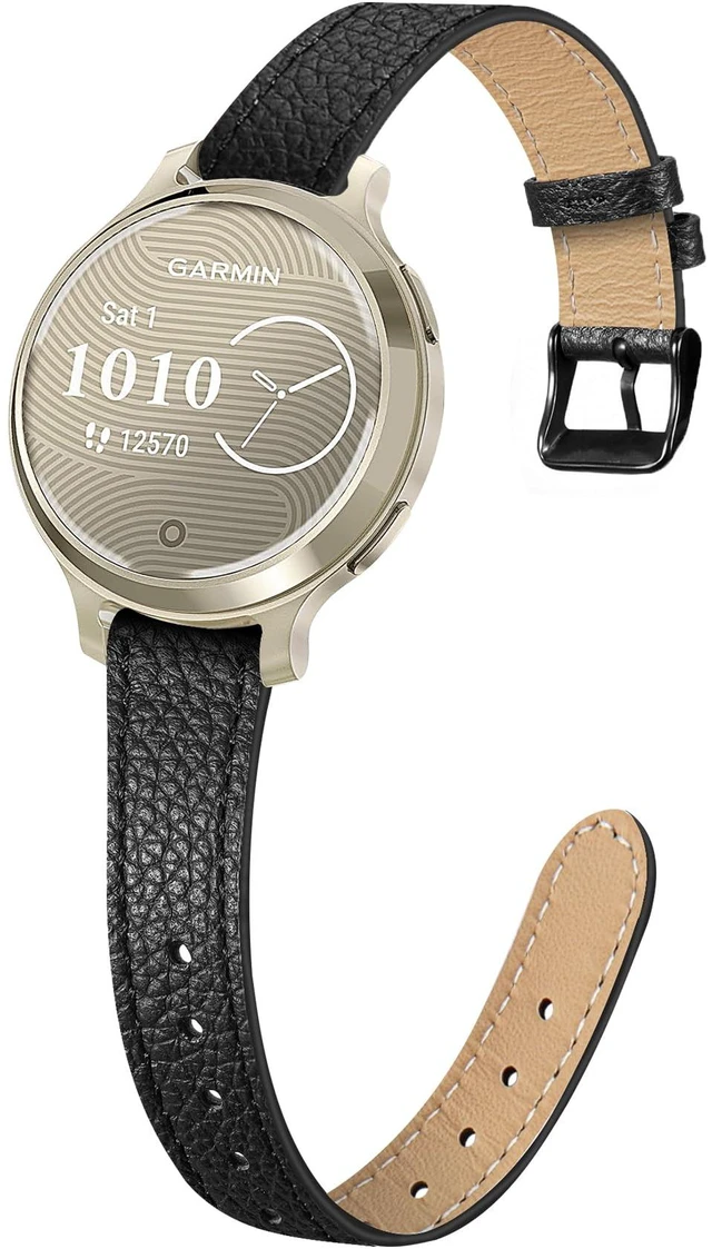 Main image of Slim Leather Band Compatible with Garmin Lily 2/Lily 2 Classic/Active, Genuine Leather Thin Soft Replacement Strap for Women Men