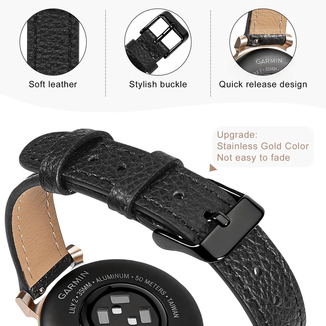 Alt view image 3 of 7 - Slim Leather Band Compatible with Garmin Lily 2/Lily 2 Classic/Active, Genuine Leather Thin Soft Replacement Strap for Women Men