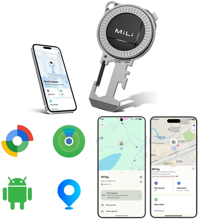 Main image of 2-in-1 Multitool with Bluetooth Tracker for iOS and Android Works with Apple Find My & Google Find Hub Keychain Tracker Bottle Opener, Carabiner with Tracker