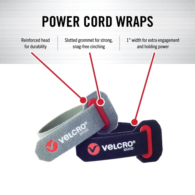 Alt view image 2 of 7 - Power Cord Wraps, Slotted Grommet, 12 Inch, 2 Pack Heavy Duty Straps For Extension Cords; Snag-Free Cinching For Garage, RV, Workshop Organization and Storage; Black and Gray