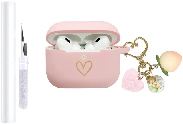 Main image of Compatible with AirPods Pro 3 Case Cover 2025, Soft Silicone Case with Gold Heart Pattern for AirPods Pro 3rd Generation Case with Pendant Keychain for Girls Women (Pink)