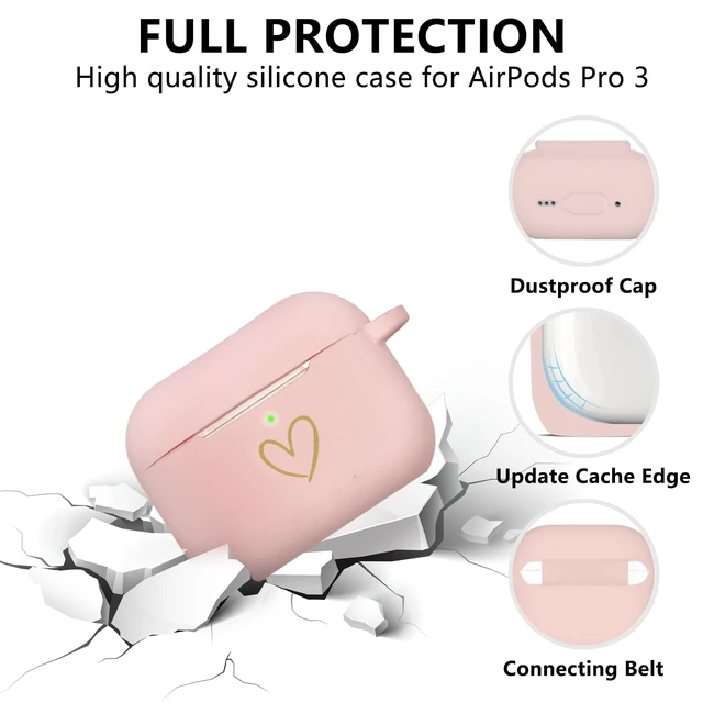 Alt view image 2 of 7 - Compatible with AirPods Pro 3 Case Cover 2025, Soft Silicone Case with Gold Heart Pattern for AirPods Pro 3rd Generation Case with Pendant Keychain for Girls Women (Pink)