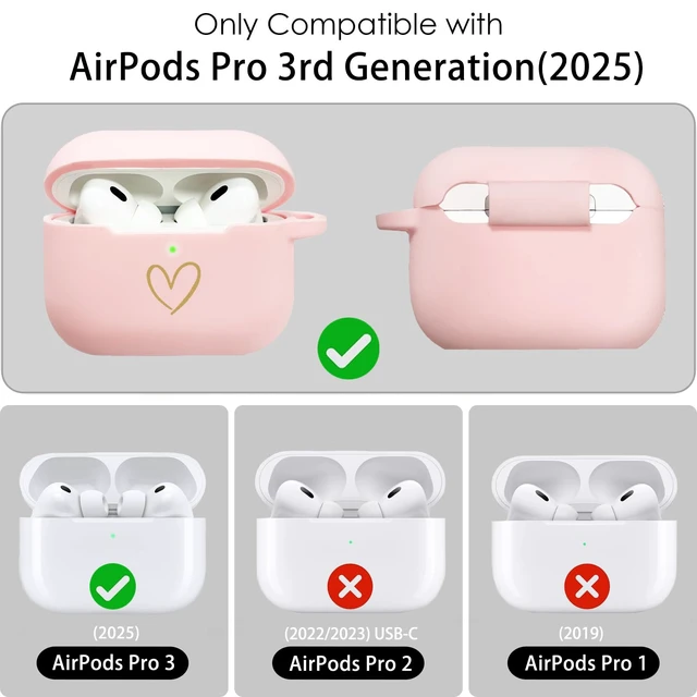 Alt view image 4 of 7 - Compatible with AirPods Pro 3 Case Cover 2025, Soft Silicone Case with Gold Heart Pattern for AirPods Pro 3rd Generation Case with Pendant Keychain for Girls Women (Pink)