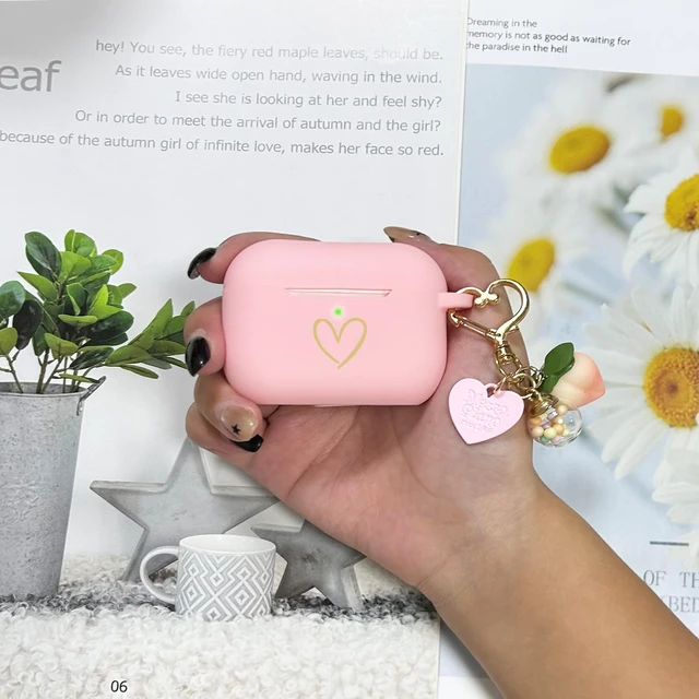 Alt view image 6 of 7 - Compatible with AirPods Pro 3 Case Cover 2025, Soft Silicone Case with Gold Heart Pattern for AirPods Pro 3rd Generation Case with Pendant Keychain for Girls Women (Pink)