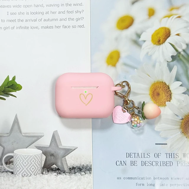 Alt view image 5 of 7 - Compatible with AirPods Pro 3 Case Cover 2025, Soft Silicone Case with Gold Heart Pattern for AirPods Pro 3rd Generation Case with Pendant Keychain for Girls Women (Pink)