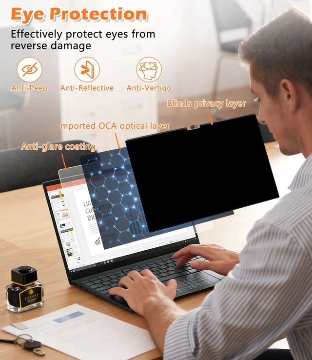Alt view image 2 of 7 - Magnetic MacBook Privacy Screen for MacBook Pro 16 & 16.2 Inch 2021-2024 (M1, M2, M3, M4, Pro, Max), Removable & Reusable Magnetic Anti-Glare Matte Protector Private Filter Filter with Lens Cover