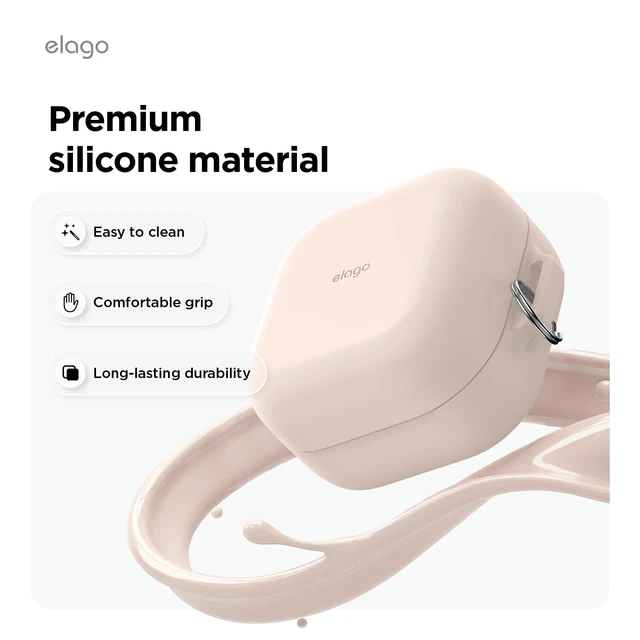 Alt view image 4 of 7 - Silicone Case for Galaxy Buds 4 Pro & Galaxy Buds 4 Premium Silicone Cover with Carabiner, Full Protection, Wireless Charging, Headphone Accessories, Unisex (Sand Pink)