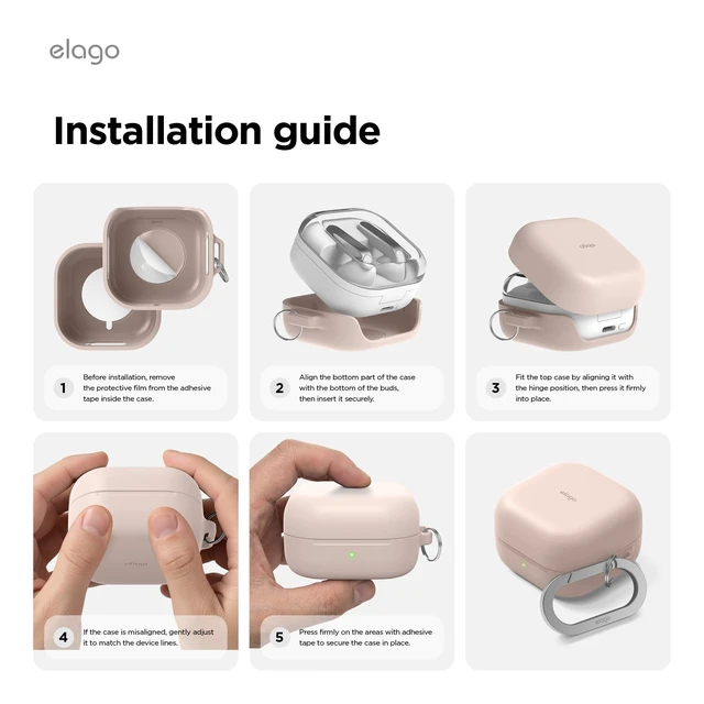 Alt view image 7 of 7 - Silicone Case for Galaxy Buds 4 Pro & Galaxy Buds 4 Premium Silicone Cover with Carabiner, Full Protection, Wireless Charging, Headphone Accessories, Unisex (Sand Pink)