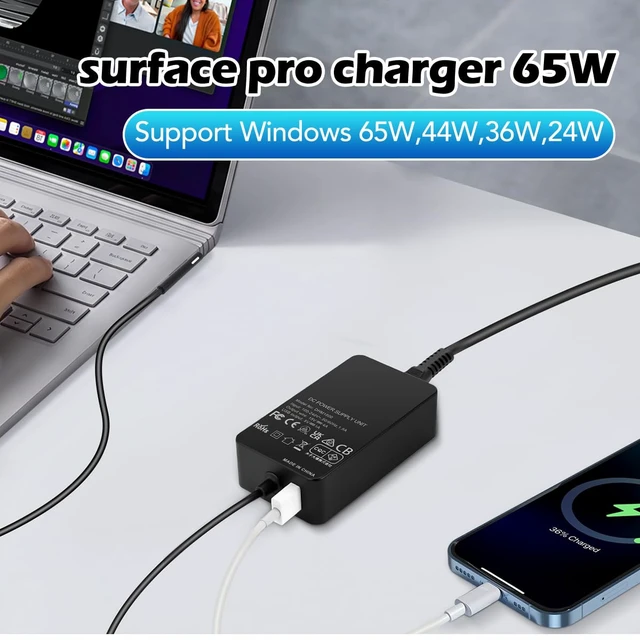 Alt view image 5 of 7 - 65W Surface Pro Laptop Charger Power Supply Adapter Compatible with Microsoft Surface Pro 11/10/9/8/7+/7/6/5/4/3/X,Surface Laptop 7/6/5/4/3/2/1, Go Tablet, Book 3/2/1