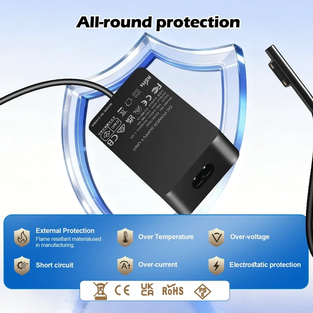 Alt view image 4 of 7 - 65W Surface Pro Laptop Charger Power Supply Adapter Compatible with Microsoft Surface Pro 11/10/9/8/7+/7/6/5/4/3/X,Surface Laptop 7/6/5/4/3/2/1, Go Tablet, Book 3/2/1