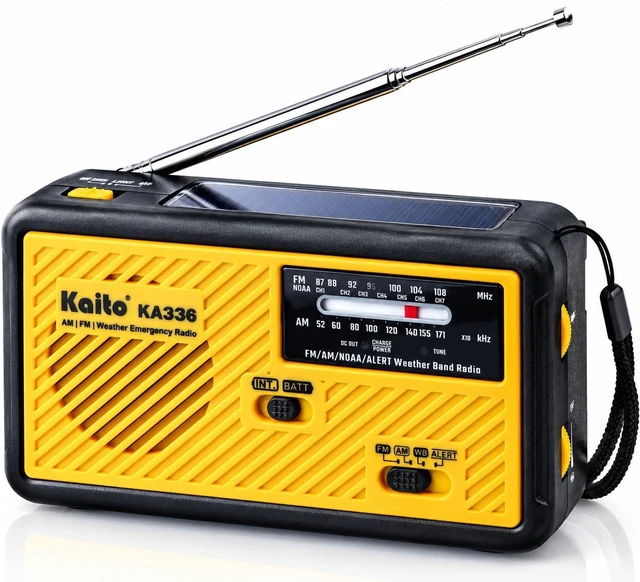 Main image of Voyager ECO Emergency Radio KA336 AM/FM NOAA Weather Alert 5-Way Powered Solar Crank Radio Receiver with LED Flashlight and USB Mobile Phone Charger Yellow