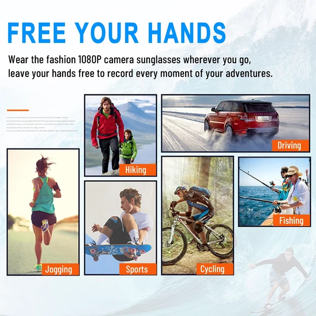 Alt view image 3 of 7 - Bluetooth Camera Sunglasses, 1080P HD Wearable Video Camera Glasses, Hands-Free Recording for Cycling, Driving, Fishing & Travel