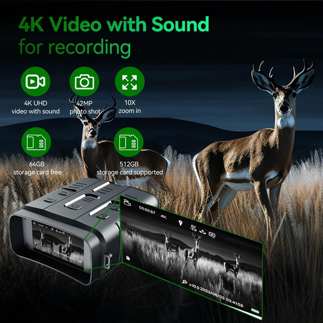 Alt view image 2 of 7 - 4K Night Vision Goggles for Adults - Binoculars (Black & White) Night Binoculars with Night Vision, 4K Video with Sound, 42MP Photo, 3" IPS Display, 64GB TF Card Included, 2.4GHz WI-FI