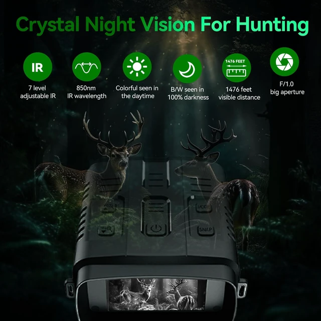 Alt view image 3 of 7 - 4K Night Vision Goggles for Adults - Binoculars (Black & White) Night Binoculars with Night Vision, 4K Video with Sound, 42MP Photo, 3" IPS Display, 64GB TF Card Included, 2.4GHz WI-FI