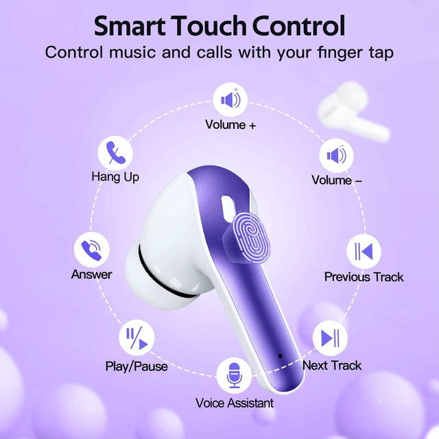 Alt view image 6 of 7 - 2 Sets X08 Forest Green and Phantom Purple Bluetooth Headphones True Wireless Earbuds 60H Playback Ear Buds with Wireless Charging Case in-Ear Earbuds with Mic