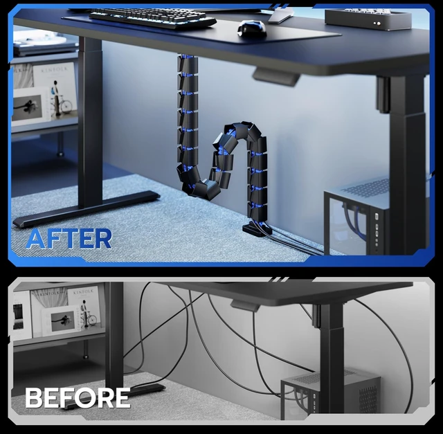 Alt view image 2 of 7 - Under Desk Cable Management Spine, Screw-On Vertebrae Cord Organizer for Standing Desk, Length-Adjustable with 20 Modular Segments for Office & Gaming Desks, Blue