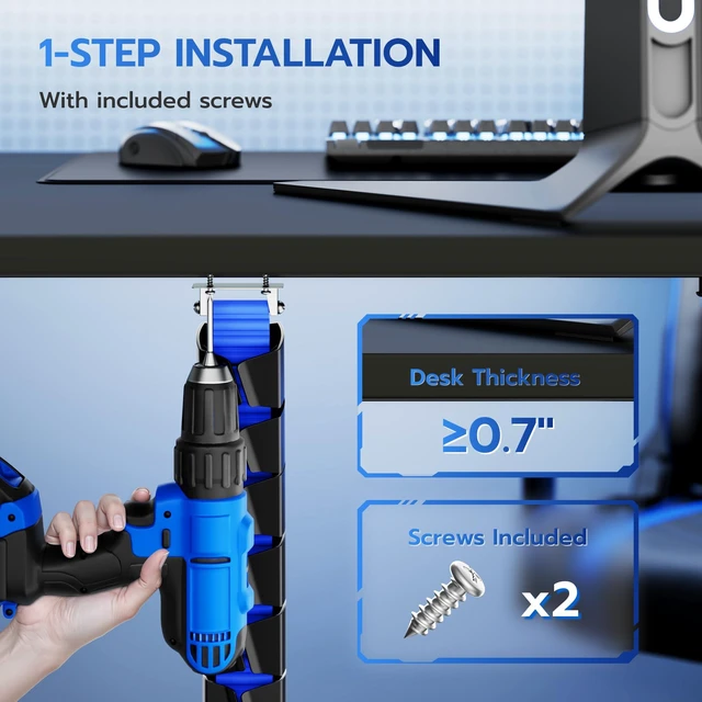 Alt view image 4 of 7 - Under Desk Cable Management Spine, Screw-On Vertebrae Cord Organizer for Standing Desk, Length-Adjustable with 20 Modular Segments for Office & Gaming Desks, Blue
